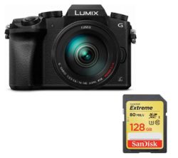 PANASONIC Lumix DMC-G7EB-K Compact System Camera with Telephoto Zoom Lens & Memory Card Bundle